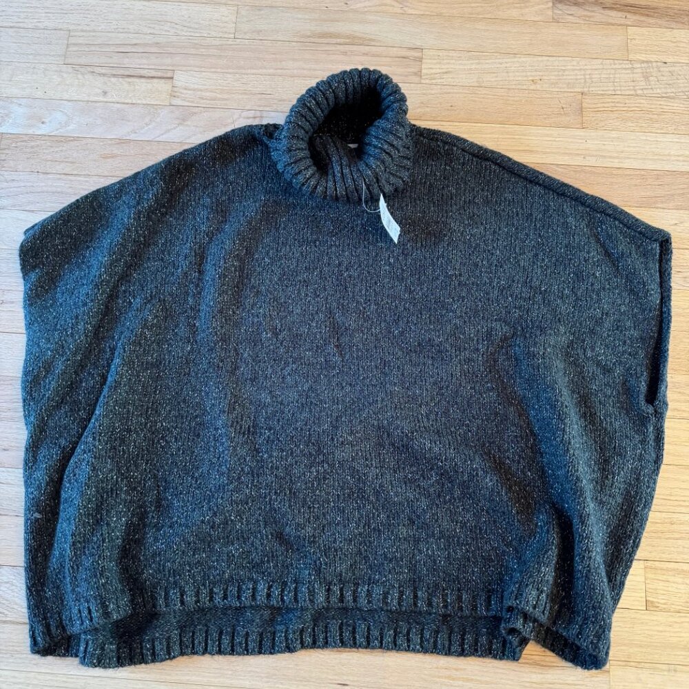 NWT Loft Green Sparkle Sweater Turtleneck Poncho Size Medium